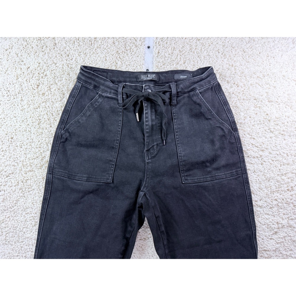 Judy Blue Jogger Jeans Women 11/30 Black Excellent High Rise Drawstring Denim - Picture 6 of 12
